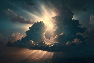 Wall Mural - ray of light behind cloud formation generative ai