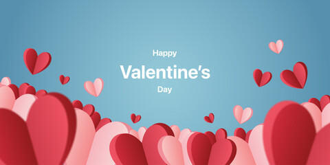 Wall Mural - Valentine's day blue background with paper hearts. Banner for your design. Wallpaper, flyer, invitation, poster, discount voucher. Vector EPS 10