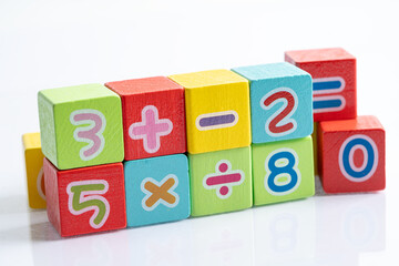 Wall Mural - Math number colorful on white background, education study mathematics learning teach concept.