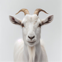 Adult Goat Portrait Isolated On A White Background. Generative AI.