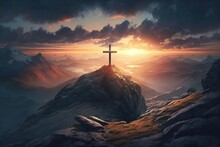Cross On The Mountain Sunset IA