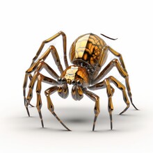 Golden Spider Isolated On White Background. Generative AI.