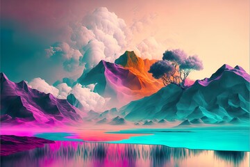 abstract vivid colors landscape of desert mountains, dunes and sand. colorful bright colors. illustr