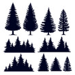 Pine trees mountain silhouette vector illustration editable