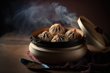 Wall Mural - Oriental cuisine small steamed meatfilled buns