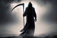 Grim Reaper, Generative Ai Death Illustration Of A Scary,  Horror Shot