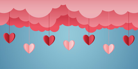 Wall Mural - Valentine's day blue background with paper hearts. Banner for your design. Wallpaper, flyer, invitation, poster, discount voucher. Vector EPS 10
