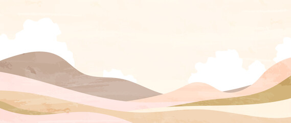 Wall Mural - minimal abstract landscape vector landscape. mountain background in warm colors with clouds and wate