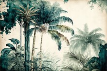 Palm Trees In A Jungle Forest, Landscape. Generative Ai