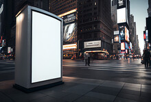 Empty Billboard Promotional Display Near Times Square In New York City, Space For Copy, Marketing, Generative Ai