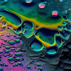 Wall Mural - holographic iridescent oil on water liquid surface graphic texture background, generative ai