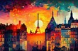 © losmostachos - Oil painting, summer in Paris. city landscape. Vivid colors. Eiffel Tower, France, wallpaper. Modern Art - Generative AI