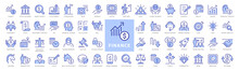 Finance Line Icons Set. Money Payments Elements Outline Icons Collection. Payments Elements Symbols. Money, Stock Market, Savings, Investment, Unicorn, Currency, Revenue - Stock Vector