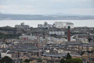 Canvas Print - Aerial view of Edinburgh city centre with buildings and landmarks. 