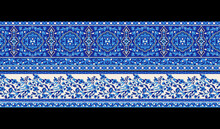 Ethnic Ornament Border Design - With Blue Floral Composition The Leaves And Flowers With Pattern Background For, Textile And Digital Printing