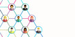 Network and networking concept with diverse group of people connecting together. Line net, grid and colorful gradient lines as link and connection symbol. Vector illustration, banner with copy space.