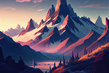 Wall Mural - Mountain image, Cartoon style. Ai generated image