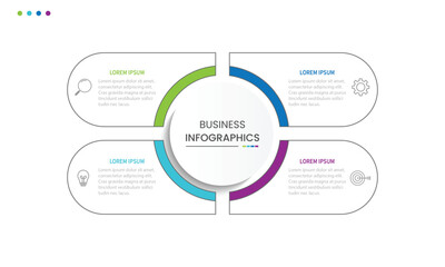 Modern infographic template. Creative circle element design with marketing icons. Business concept with 4 options, steps, sections.
