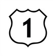US route 1 sign, black and white shield sign with route number, vector illustration