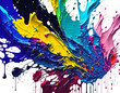 © Hi-Point - Abstract thick paint drop art wallpaper background with multi-colored splat pattern. Palette of primary colors. Generative AI illustration.