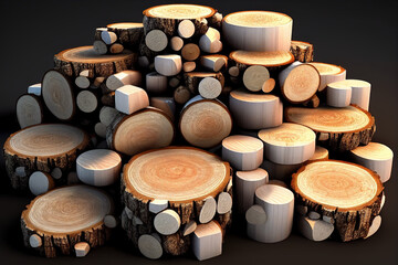 Wall Mural - stack of firewood Pile of wood logs stumps for winter (AI Generated)