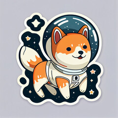 Wall Mural - shiba inu in space die cut sticker cute kawaii. Generative AI