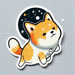 Wall Mural - shiba inu in space die cut sticker cute kawaii. Generative AI