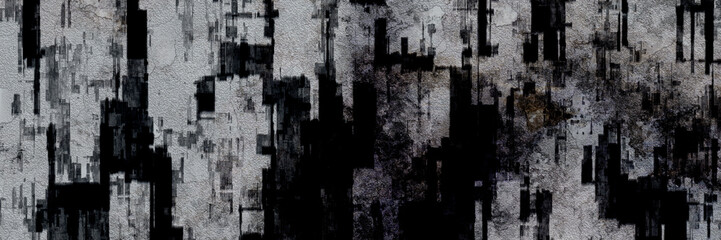 Abstract dark horror cracked dirty wall with grunge spread grey splash and blob block texture pattern in scary design, grunge messy blob back to school and ink spatter in historic shabby design	