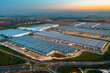 Aerial view of the logistics center in the evening