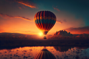  hot air balloon at sunset.Generative Ai