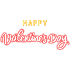 Poster - Happy Valentine Day Neon Text. Vector Illustration of Typography Love Holiday Phrase. Glowing Led Lamp.