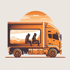 Two truck drivers on a long-haul trip illustration Generative AI