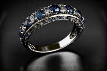 Wall Mural - Blue sapphire and diamond half eternity ring created with generative AI technology