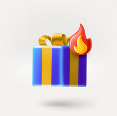 Aufkleber - Gift box icon with bonfire. 3d vector icon isolated on white background