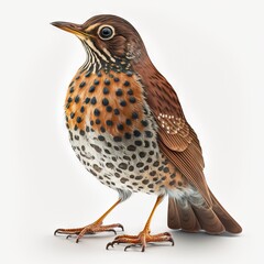 Wall Mural -  a bird with a brown and black pattern on it's body and legs, standing on a white surface, with its head turned away from the camera.  generative ai