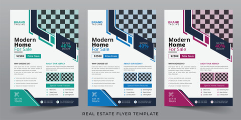 Sticker - Real estate flyer template design in vector, creative real estate agency flyer design with creative shape