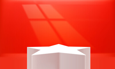 Poster - Red Interior with star showcase. Realistic 3d style vector illustration 