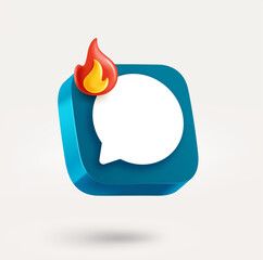 Poster - Chat application icon with bonfire. 3d vector icon isolated on white background