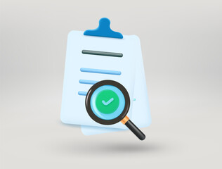 Poster - Searching information concept with paper sheets and magnifier. 3d vector illustration