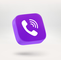 Poster - Violet button with cellphone tube. 3d vector icon isolated on white background

