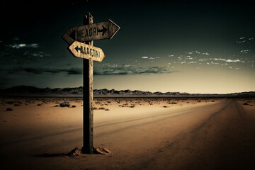 Abandoned Signs on a Desert Route Highway Empty Space Evening Photo Wallpaper Generative AI