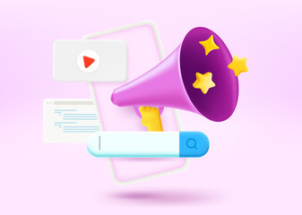Poster - Using internet social media via mobile phone concept. 3d vector illustration