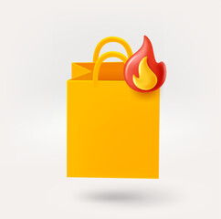 Aufkleber - Paper bag icon with bonfire. Deadline concept. 3d vector icon isolated on white background