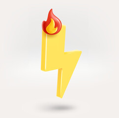 Aufkleber - Thunderbolt icon with bonfire. Hot message concept. 3d vector icon isolated on white background