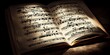 Altes Noten Buch mit musikalischer Komposition Nahaufnahme, ai generativ