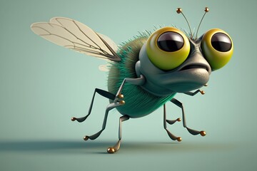 Wall Mural - a green insect with big eyes and a green body with gold dots on it's wings, with a green body with g