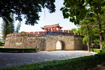 Wall Mural - Old city wall building view of the Great South Gate in Tainan, Taiwan. it's one of Taiwan's most well-preserved city gates.