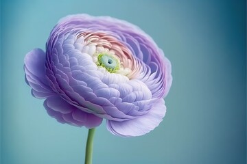 Sticker -  a purple flower with a green center on a blue background with a blue sky in the back ground and a green center on the center of the flower.  generative ai