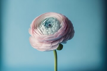 Sticker -  a pink flower with a blue background and a white center and a green stem with a blue center and a green stem with a blue center.  generative ai