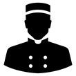© teracreonte - Icono avatar. Logo recepción de un hotel. Silueta aislada de hombre con uniforme de conserje de hotel